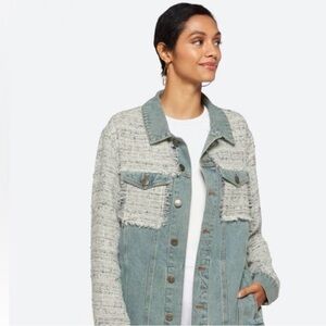 BB Dakota by Steve Madden Festival Mixed Media Jacket, Light Wash Denim w/ Tweed